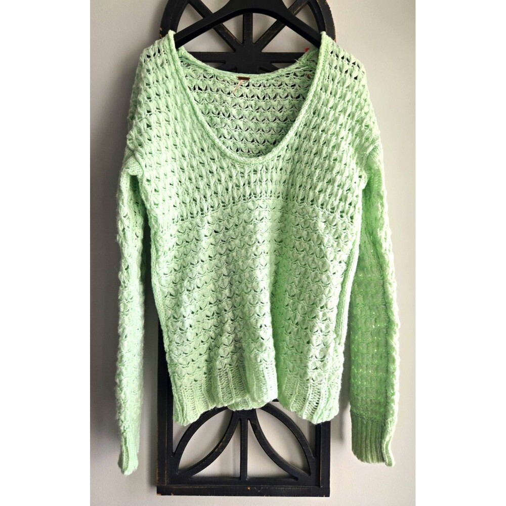 Free People Crashing Waves Pullover Open-Knit Sweater Sea Mint Size XS